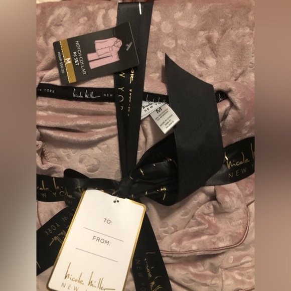 Nicole Miller New York plush mauve notch collar 2pc loungewear pajama set size M - Picture 12 of 13